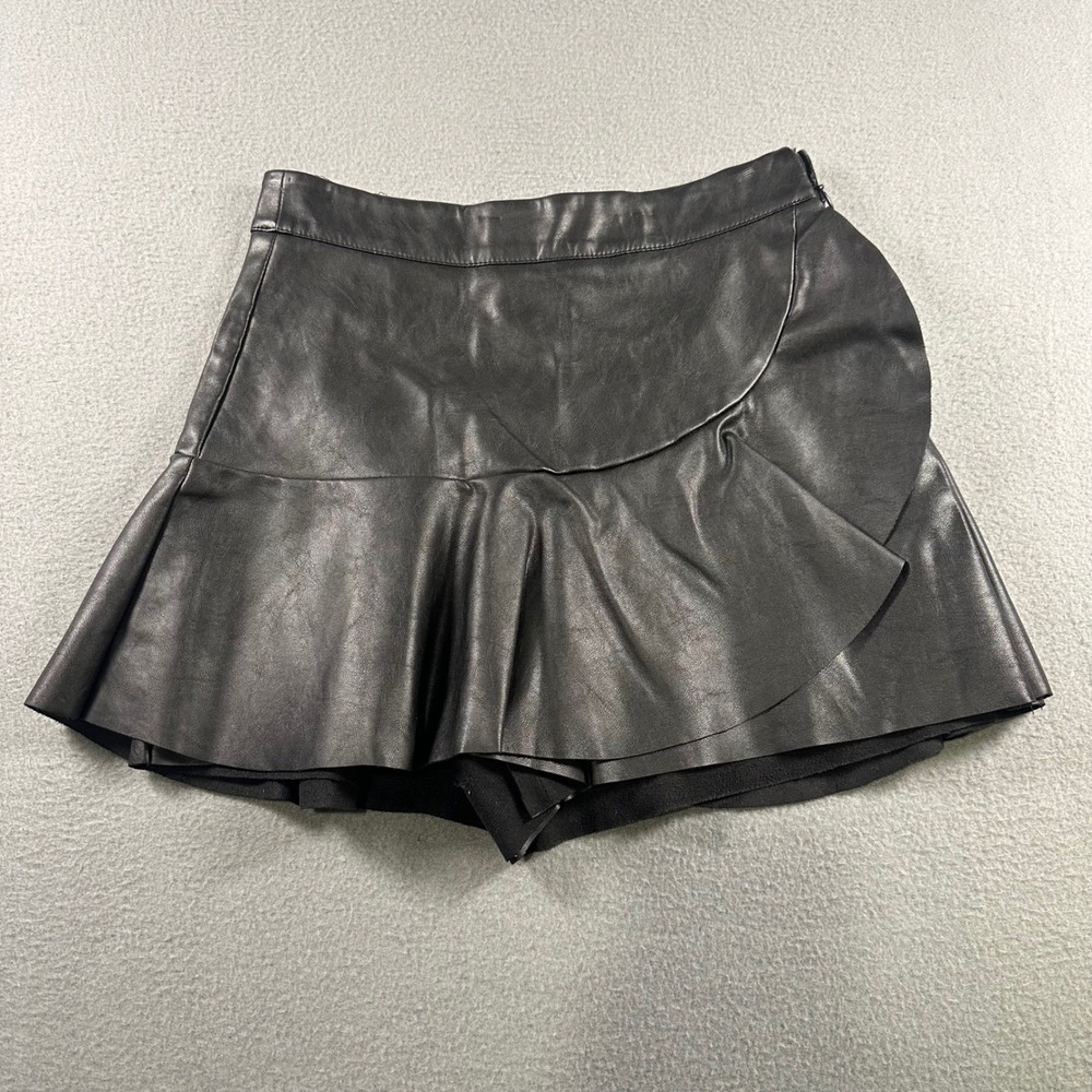 Pookie & Sebastian Black Faux Leather Ruffle Skort Mini Y18903 Womens Small
